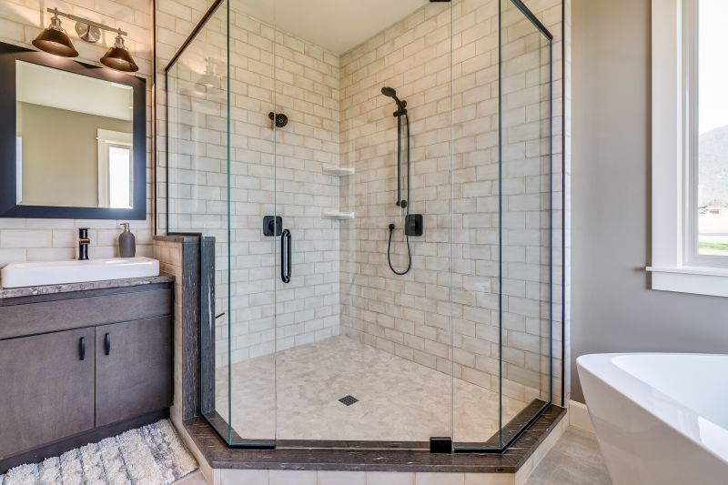 Corner Shower with Minimalist Fixtures